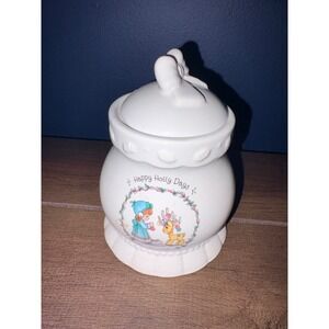 Precious Moments 1994 Happy Holly Days Ceramic Jar Bow‎ Lid Enesco Christmas